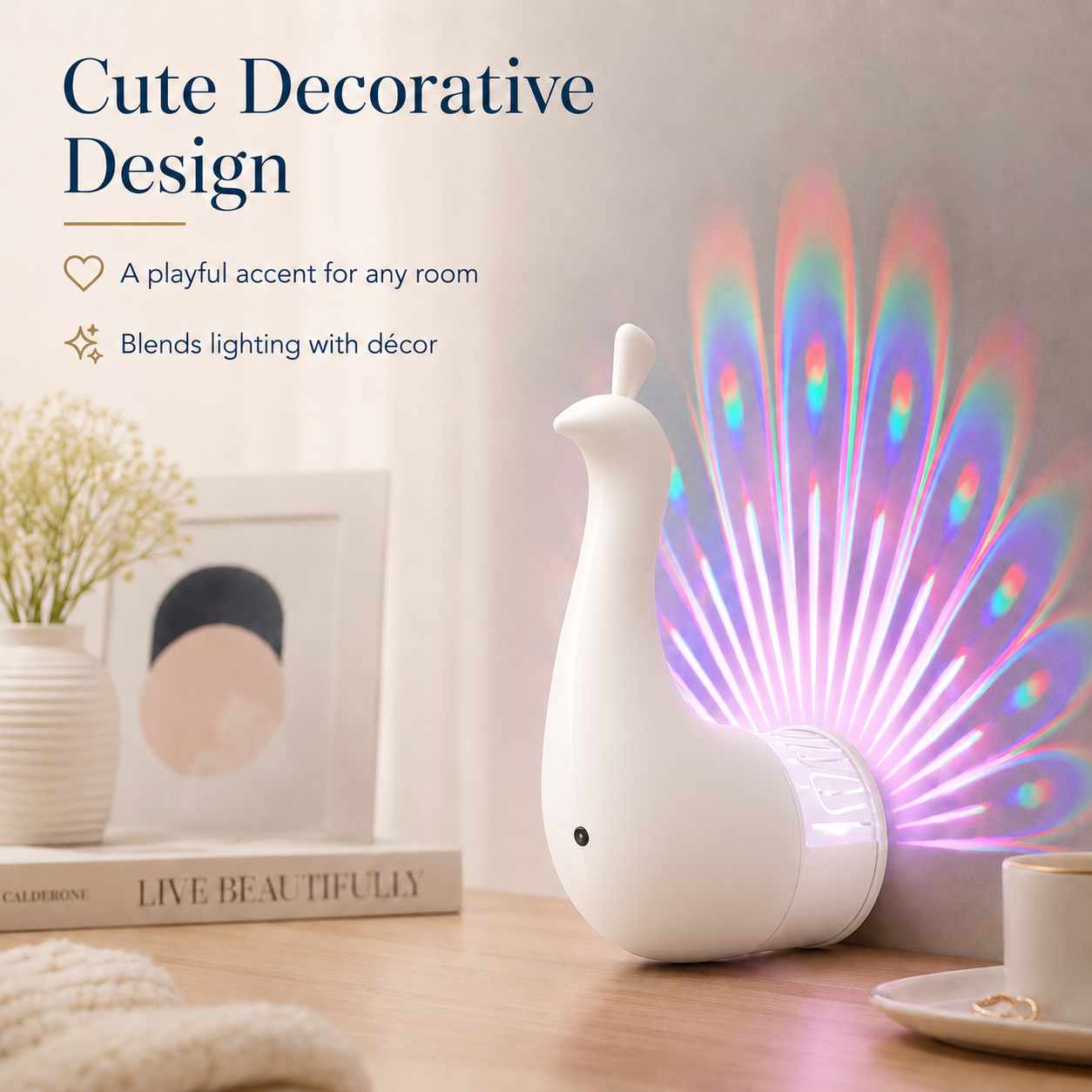 Peacock Projection Night Light, Wall-Mounted LED Peacock Tail Projector Lamp with Remote Control, Colorful Ambient Light for Kids Room, Bedroom, Party Decor, and Gifts