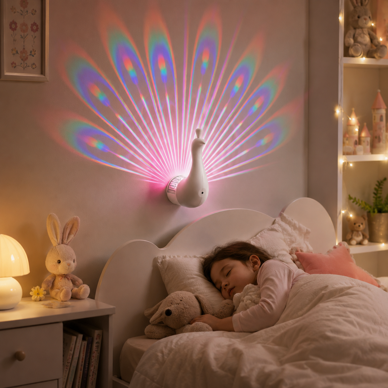 Peacock Projection Night Light, Wall-Mounted LED Peacock Tail Projector Lamp with Remote Control, Colorful Ambient Light for Kids Room, Bedroom, Party Decor, and Gifts