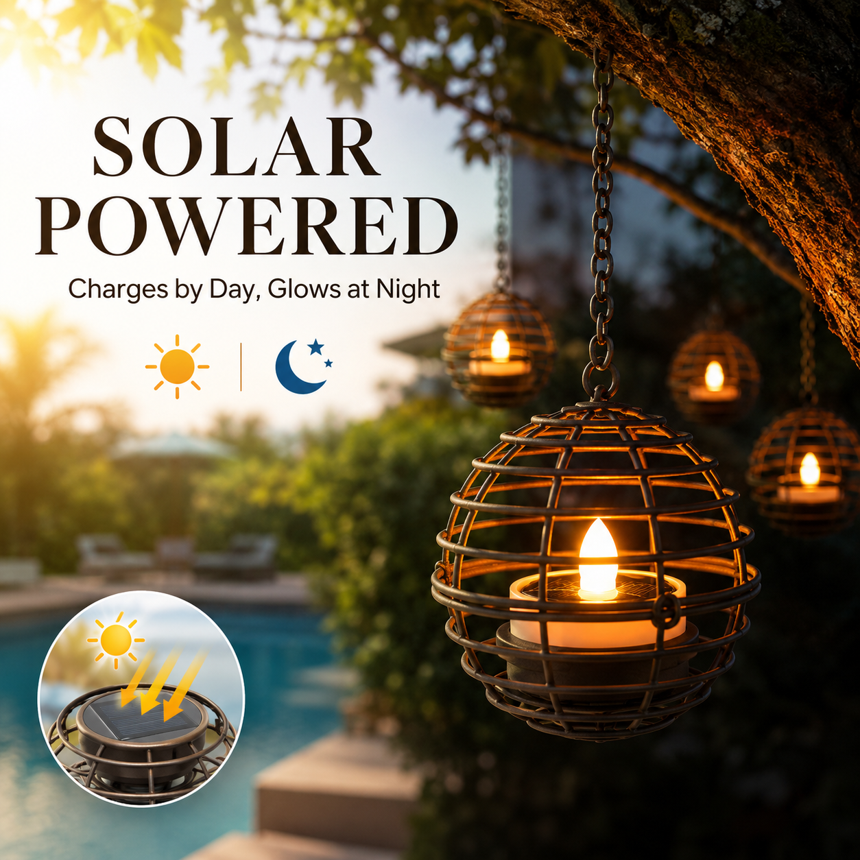 Solar Hanging Lantern Lights, Outdoor Metal Cage Tea Light Candle Lanterns with Flickering LED Flame, Waterproof Decorative Hanging Solar Lights for Patio, Garden, Yard, Porch, Tree, and Umbrella Decor