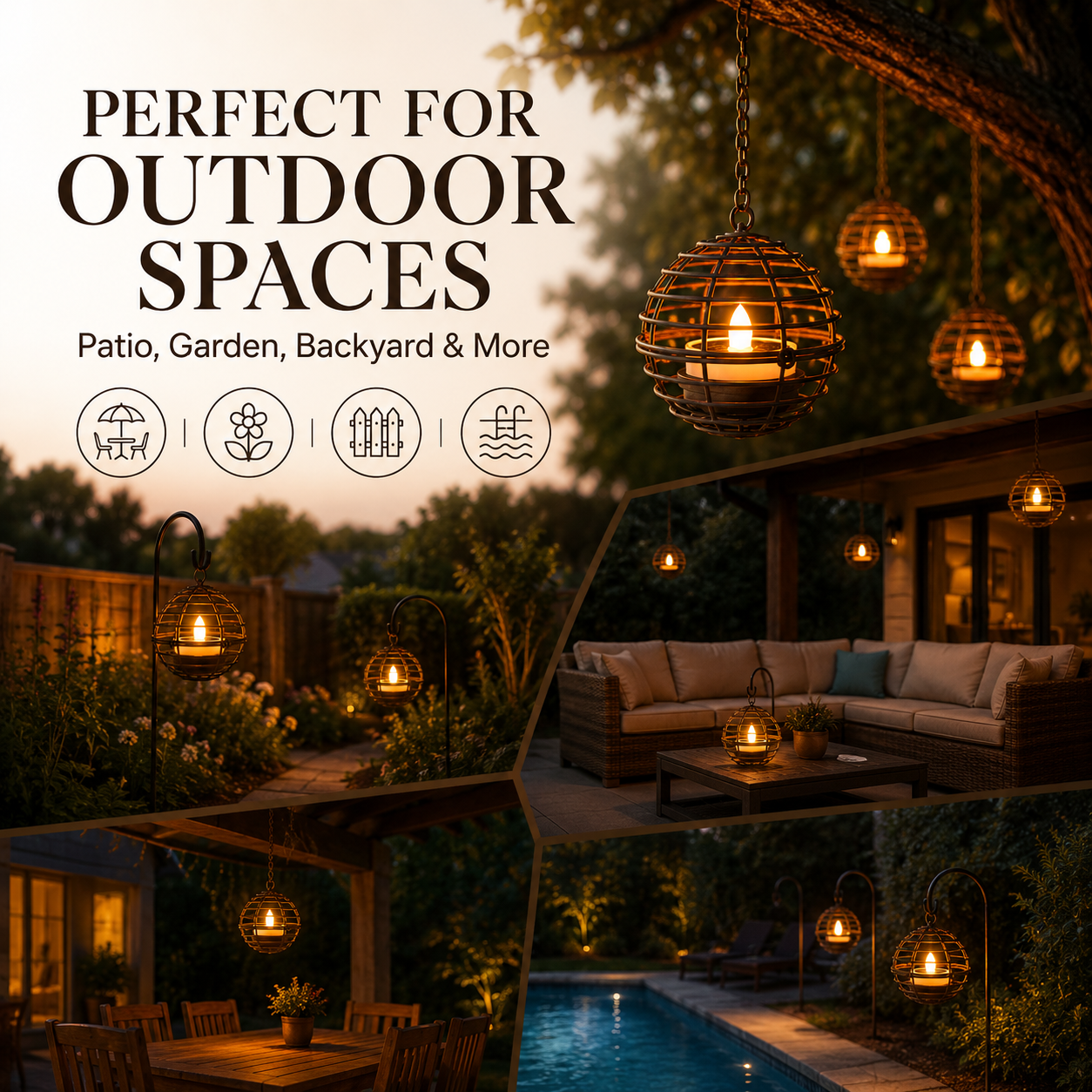 Solar Hanging Lantern Lights, Outdoor Metal Cage Tea Light Candle Lanterns with Flickering LED Flame, Waterproof Decorative Hanging Solar Lights for Patio, Garden, Yard, Porch, Tree, and Umbrella Decor