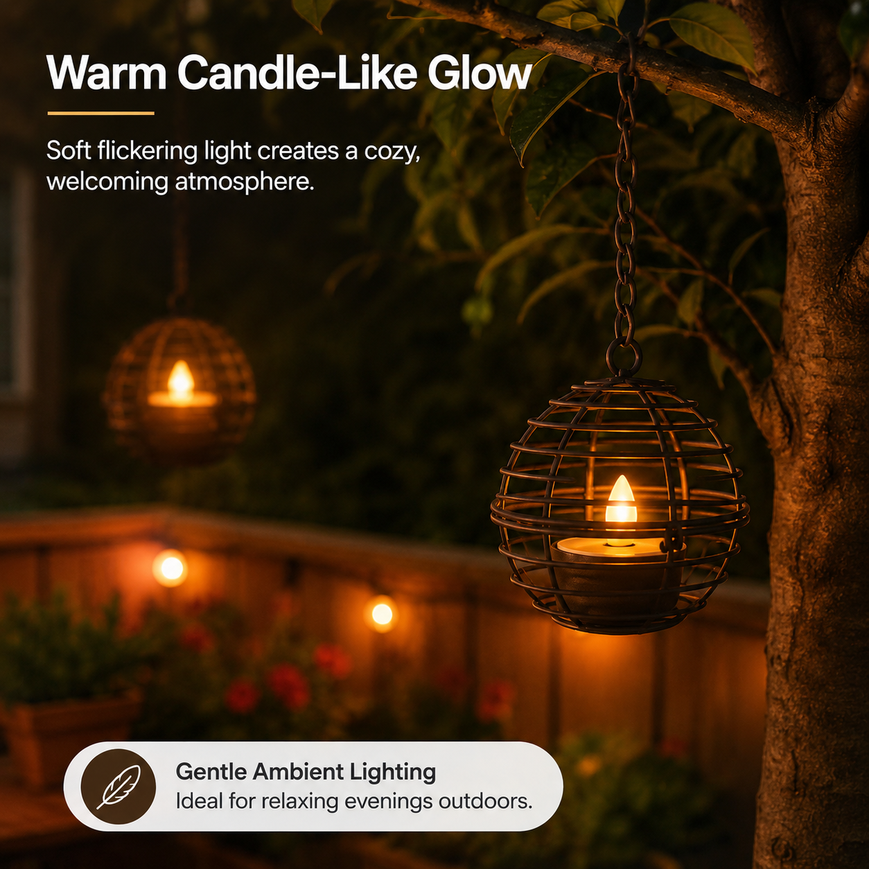 Solar Hanging Lantern Lights, Outdoor Metal Cage Tea Light Candle Lanterns with Flickering LED Flame, Waterproof Decorative Hanging Solar Lights for Patio, Garden, Yard, Porch, Tree, and Umbrella Decor