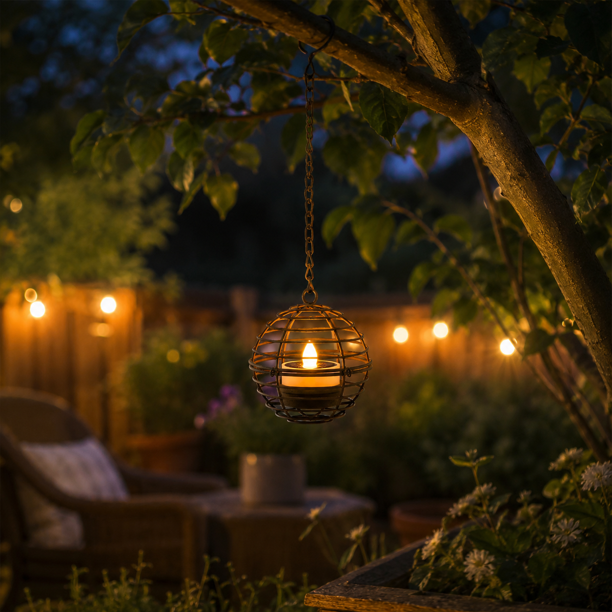 Solar Hanging Lantern Lights, Outdoor Metal Cage Tea Light Candle Lanterns with Flickering LED Flame, Waterproof Decorative Hanging Solar Lights for Patio, Garden, Yard, Porch, Tree, and Umbrella Decor