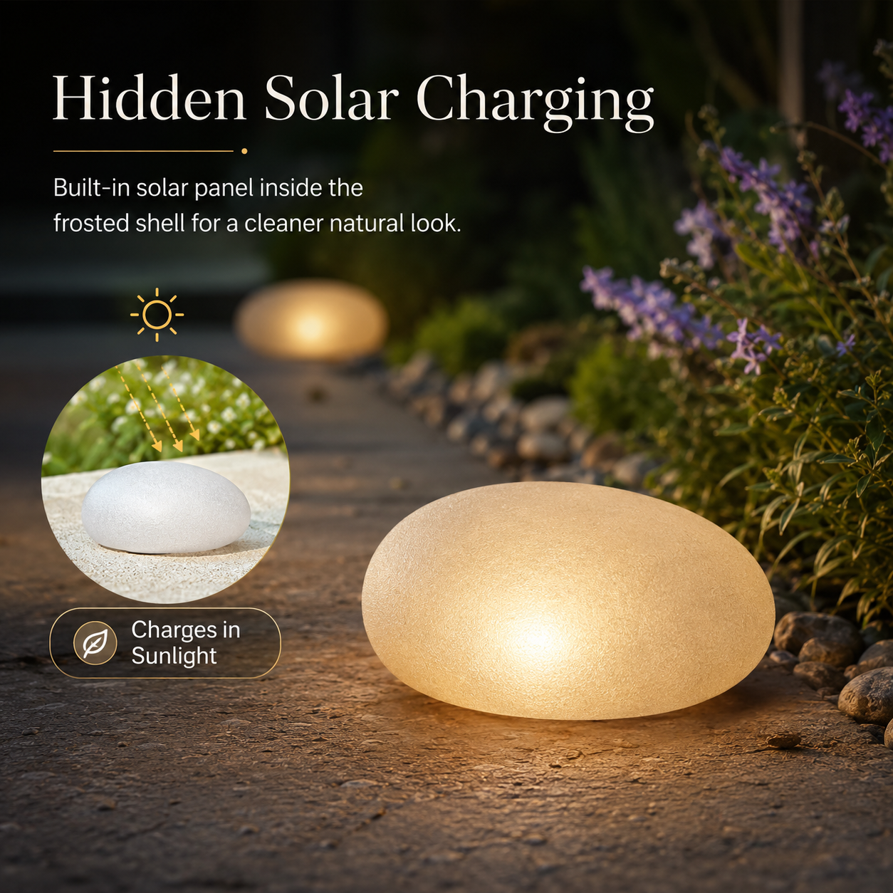 Solar Pebble Garden Lights, Outdoor Decorative Rock Lights with Hidden Solar Charging, Auto On/Off for Yard, Lawn, Patio and Walkway