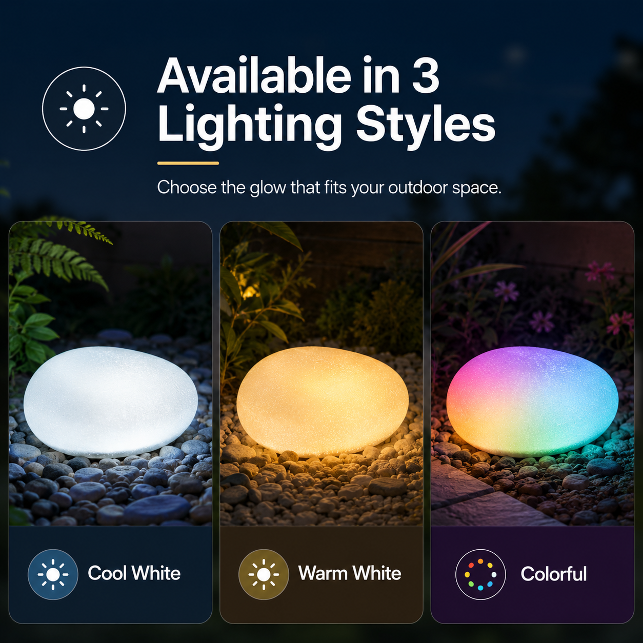 Solar Pebble Garden Lights, Outdoor Decorative Rock Lights with Hidden Solar Charging, Auto On/Off for Yard, Lawn, Patio and Walkway
