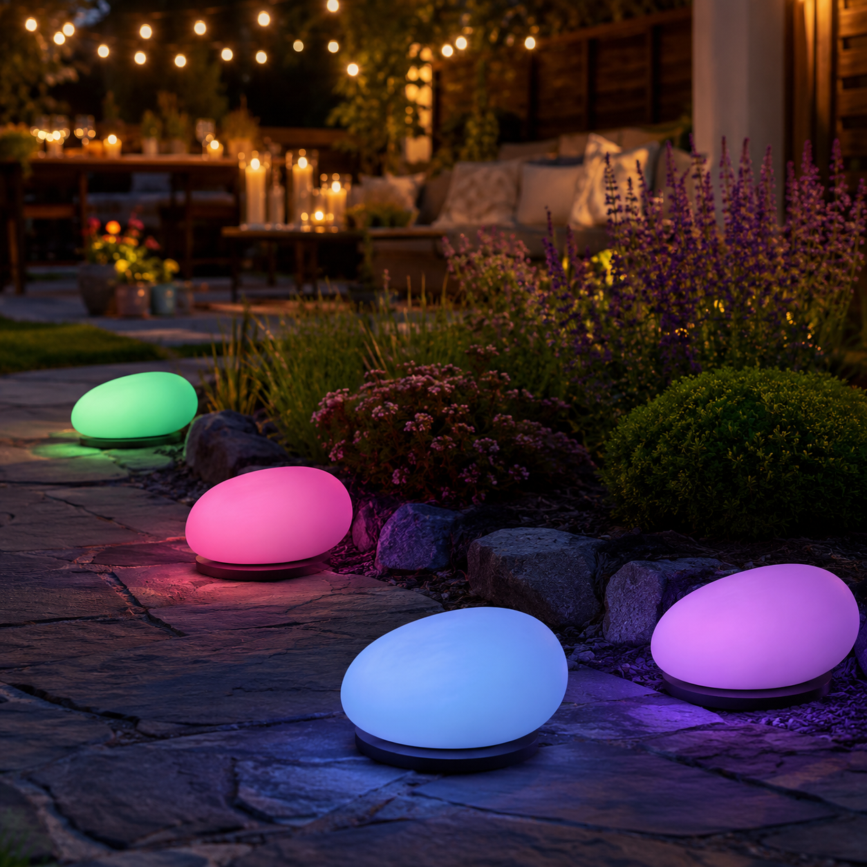 Solar Pebble Garden Lights, Outdoor Decorative Rock Lights with Hidden Solar Charging, Auto On/Off for Yard, Lawn, Patio and Walkway