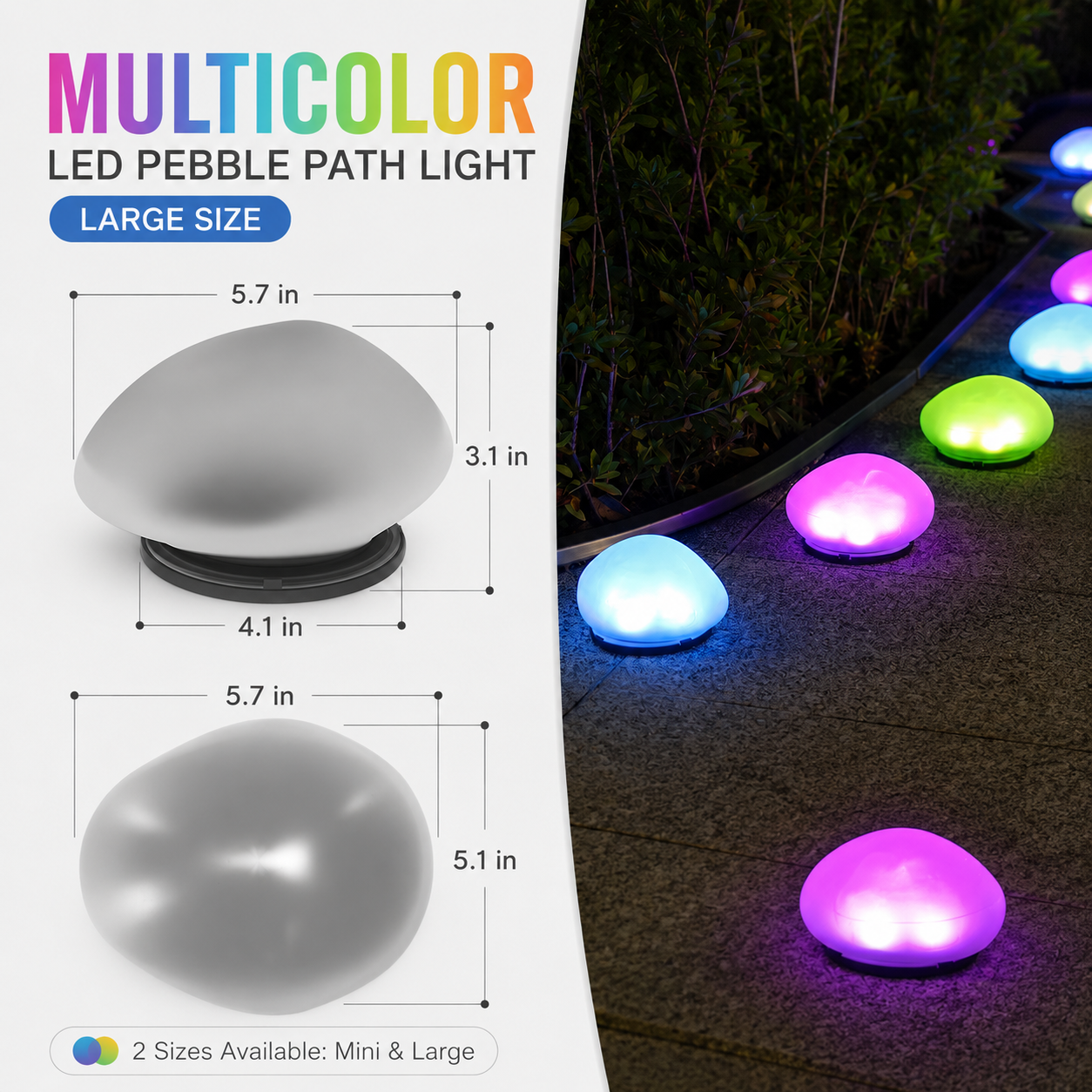 Solar Pebble Garden Lights, Outdoor Decorative Rock Lights, Available in Cool White, Warm White or Colorful Styles, Large and Small Sizes for Yard, Lawn, Patio and Pathway Decor