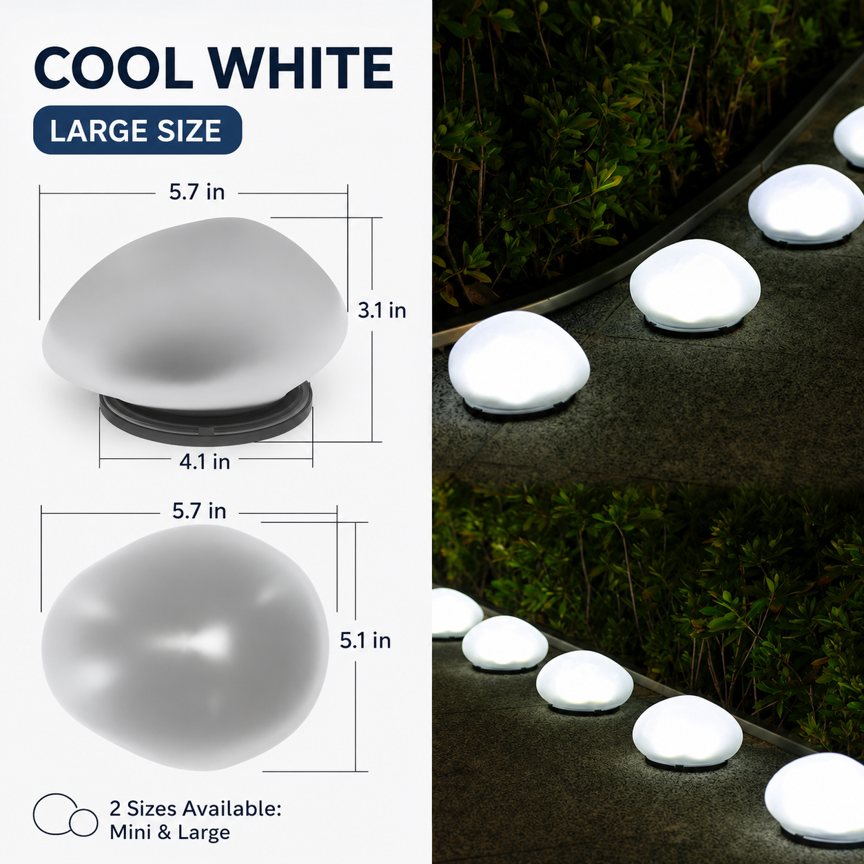 Solar Pebble Garden Lights, Outdoor Decorative Rock Lights, Available in Cool White, Warm White or Colorful Styles, Large and Small Sizes for Yard, Lawn, Patio and Pathway Decor