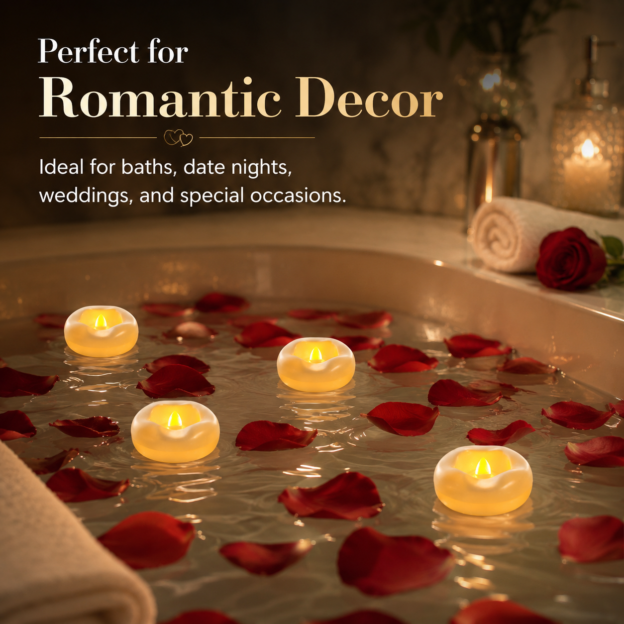 Floating LED Tea Lights Candles, Waterproof Flameless Floating Candles with Warm Yellow Flickering Light, Battery Operated Pool Candles for Bathtub, Wedding, Party, Home Decor, Pool & Spa Decorations