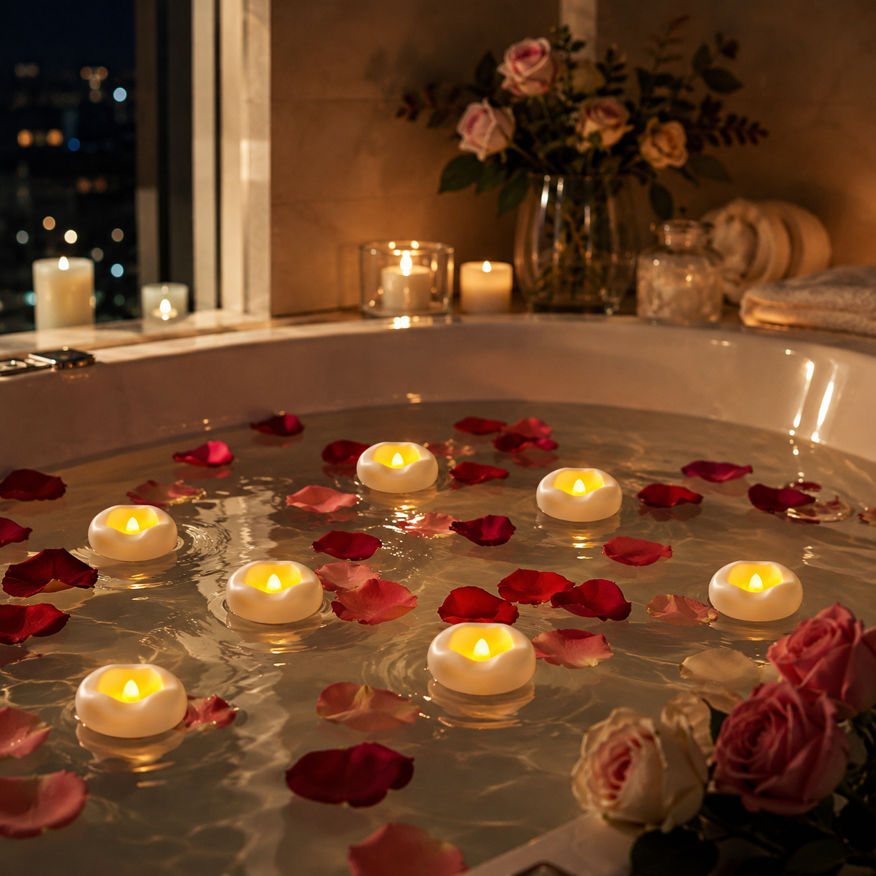 Floating LED Tea Lights Candles, Waterproof Flameless Floating Candles with Warm Yellow Flickering Light, Battery Operated Pool Candles for Bathtub, Wedding, Party, Home Decor, Pool & Spa Decorations