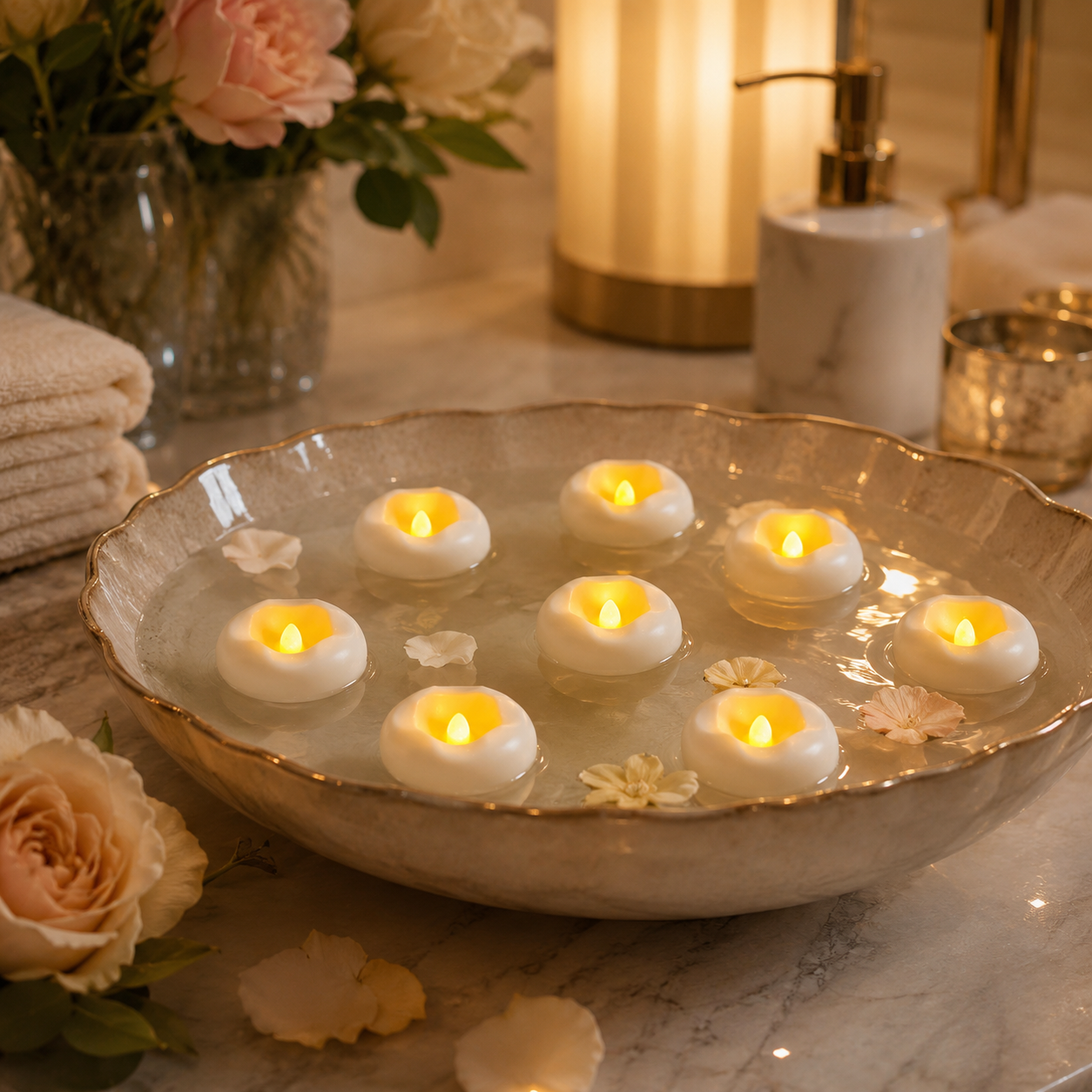 Floating LED Tea Lights Candles, Waterproof Flameless Floating Candles with Warm Yellow Flickering Light, Battery Operated Pool Candles for Bathtub, Wedding, Party, Home Decor, Pool & Spa Decorations