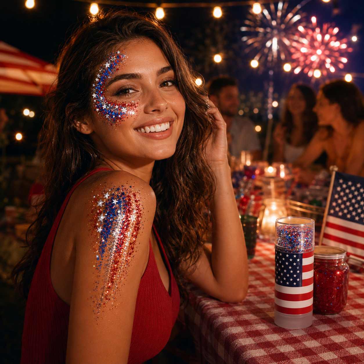 Red White Blue Glitter Stick for Face, Hair & Body, 4th of July Patriotic Body Glitter Balm, Easy Apply Washable Sparkle Makeup Stick for Parties, Festivals, Independence Day, Concerts & Holiday Celebrations