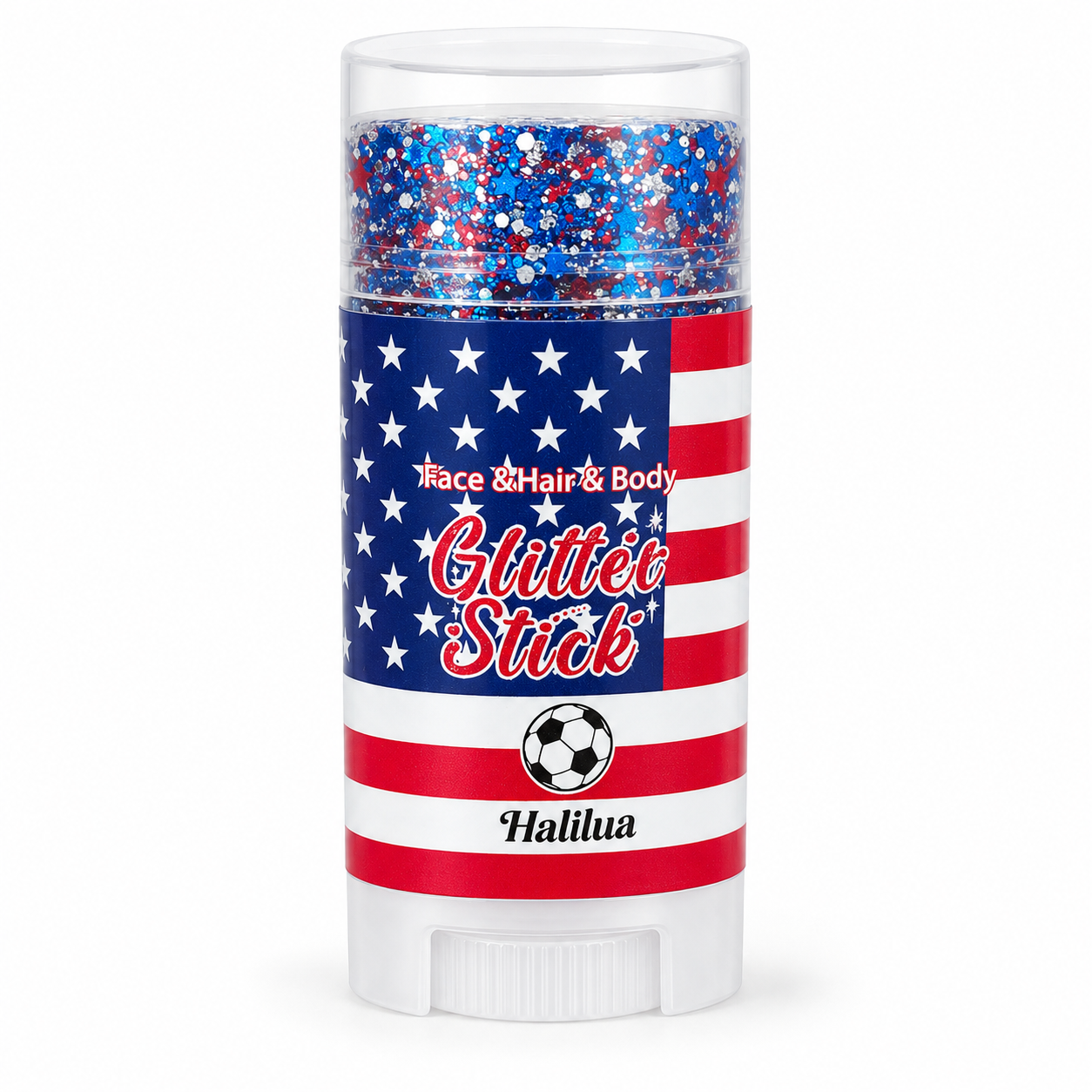 Red White Blue Glitter Stick for Face, Hair & Body, 4th of July Patriotic Body Glitter Balm, Easy Apply Washable Sparkle Makeup Stick for Parties, Festivals, Independence Day, Concerts & Holiday Celebrations