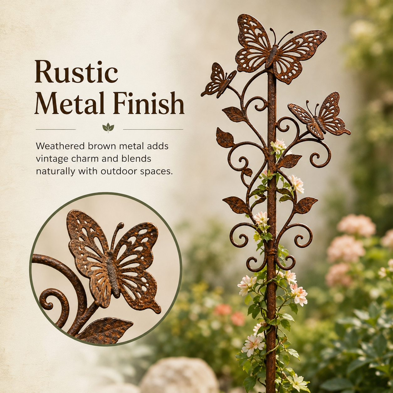 Rustic Metal Butterfly Garden Stake Decor, 11.81 Inch Decorative Butterfly Plant Stake for Flower Beds, Lawn, Patio, Yard, Planters & Outdoor Garden Decoration  Product Description