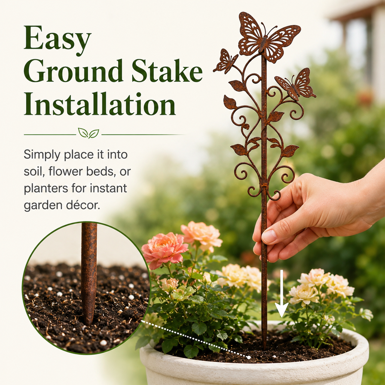 Rustic Metal Butterfly Garden Stake Decor, 11.81 Inch Decorative Butterfly Plant Stake for Flower Beds, Lawn, Patio, Yard, Planters & Outdoor Garden Decoration  Product Description
