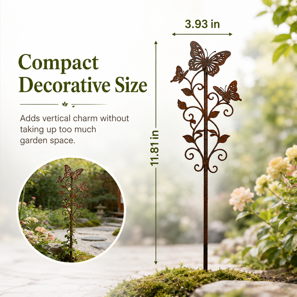 Rustic Metal Butterfly Garden Stake Decor, 11.81 Inch Decorative Butterfly Plant Stake for Flower Beds, Lawn, Patio, Yard, Planters & Outdoor Garden Decoration  Product Description