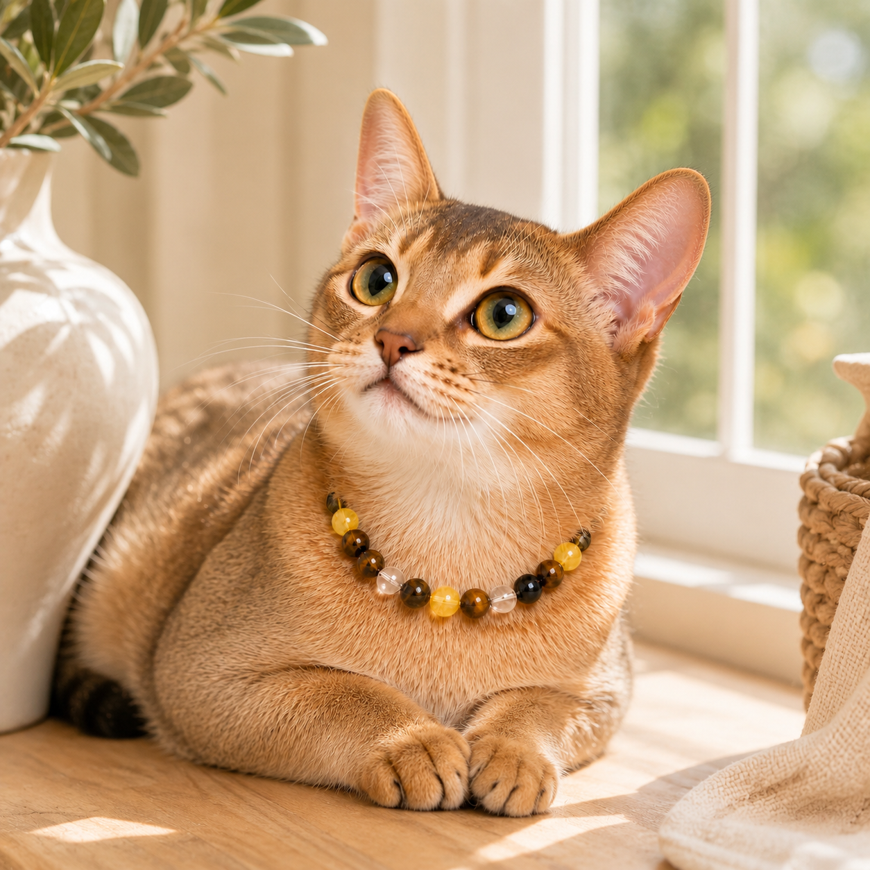 Healing-Inspired Natural Crystal Beaded Pet Necklace Collar, Adjustable Amethyst Crystal Cat & Dog Jewelry Collar with Leather-Look Strap and Gold-Tone Hardware, Decorative Pet Collar for Cats, Puppies & Small Dogs