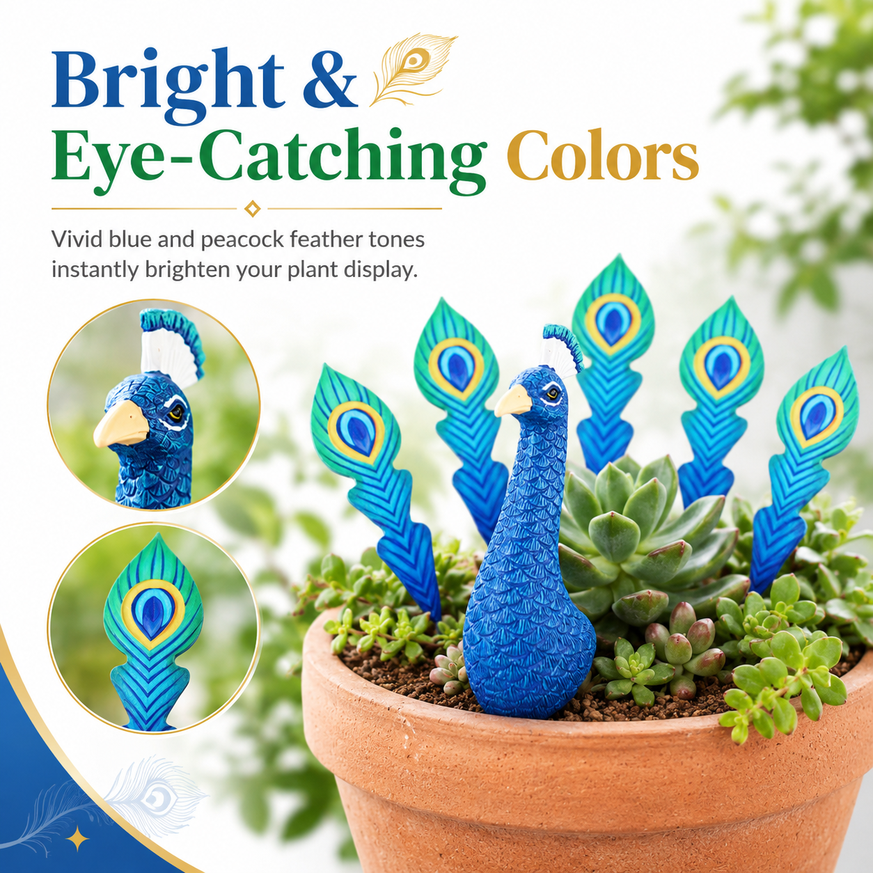 6-Piece Peacock Plant Pot Decorations, Mini Peacock Garden Stakes with Feather Picks for Potted Plants, Succulent Planters, Fairy Gardens, Indoor & Outdoor Patio Decor