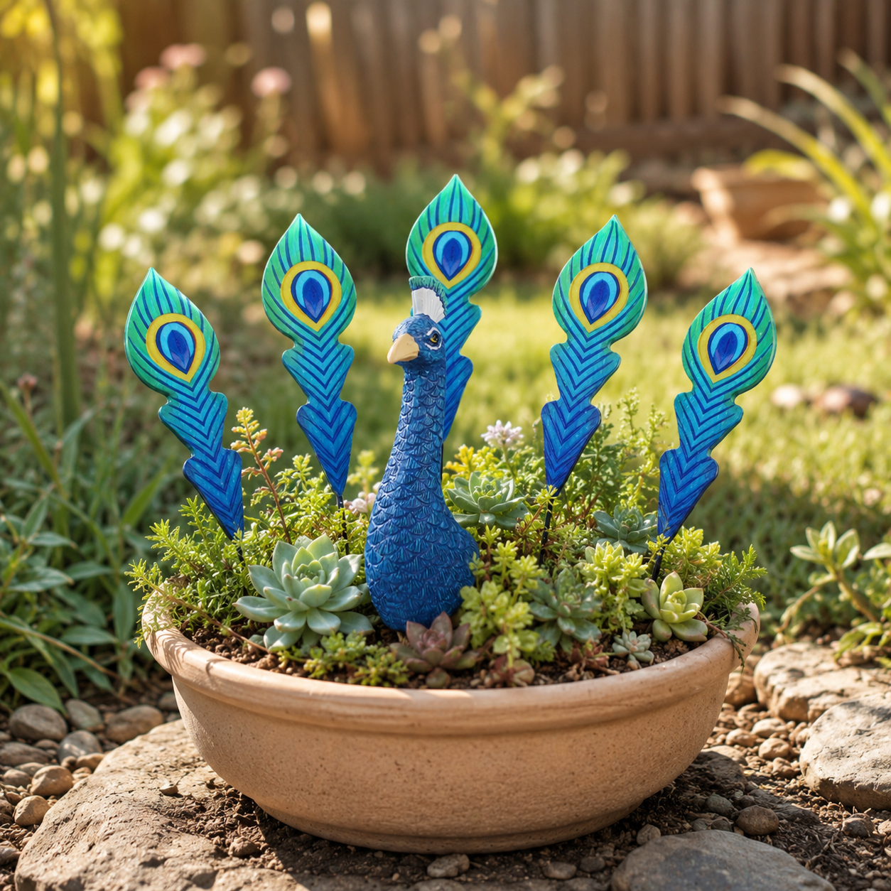 6-Piece Peacock Plant Pot Decorations, Mini Peacock Garden Stakes with Feather Picks for Potted Plants, Succulent Planters, Fairy Gardens, Indoor & Outdoor Patio Decor