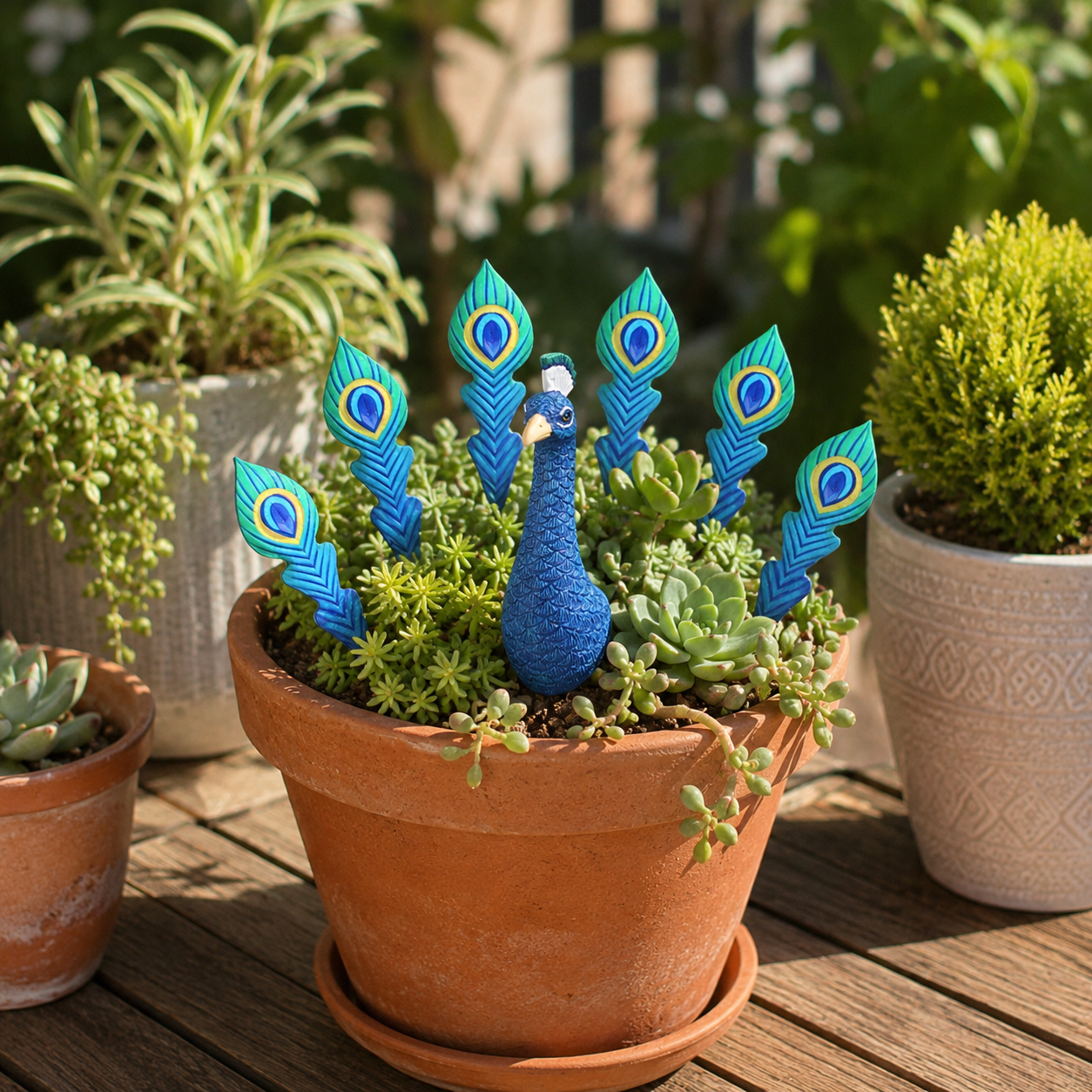 6-Piece Peacock Plant Pot Decorations, Mini Peacock Garden Stakes with Feather Picks for Potted Plants, Succulent Planters, Fairy Gardens, Indoor & Outdoor Patio Decor