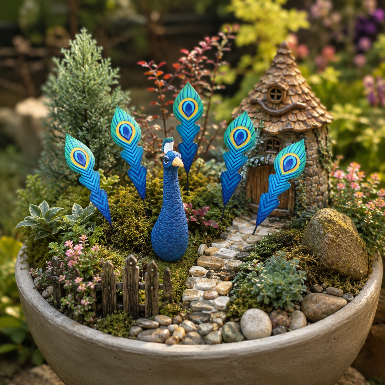 6-Piece Peacock Plant Pot Decorations, Mini Peacock Garden Stakes with Feather Picks for Potted Plants, Succulent Planters, Fairy Gardens, Indoor & Outdoor Patio Decor