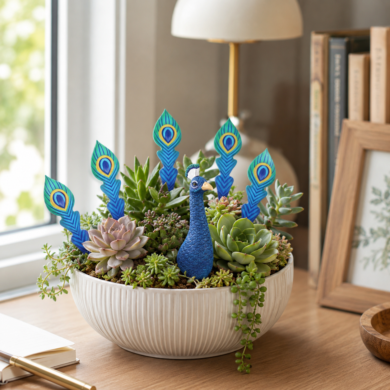 6-Piece Peacock Plant Pot Decorations, Mini Peacock Garden Stakes with Feather Picks for Potted Plants, Succulent Planters, Fairy Gardens, Indoor & Outdoor Patio Decor