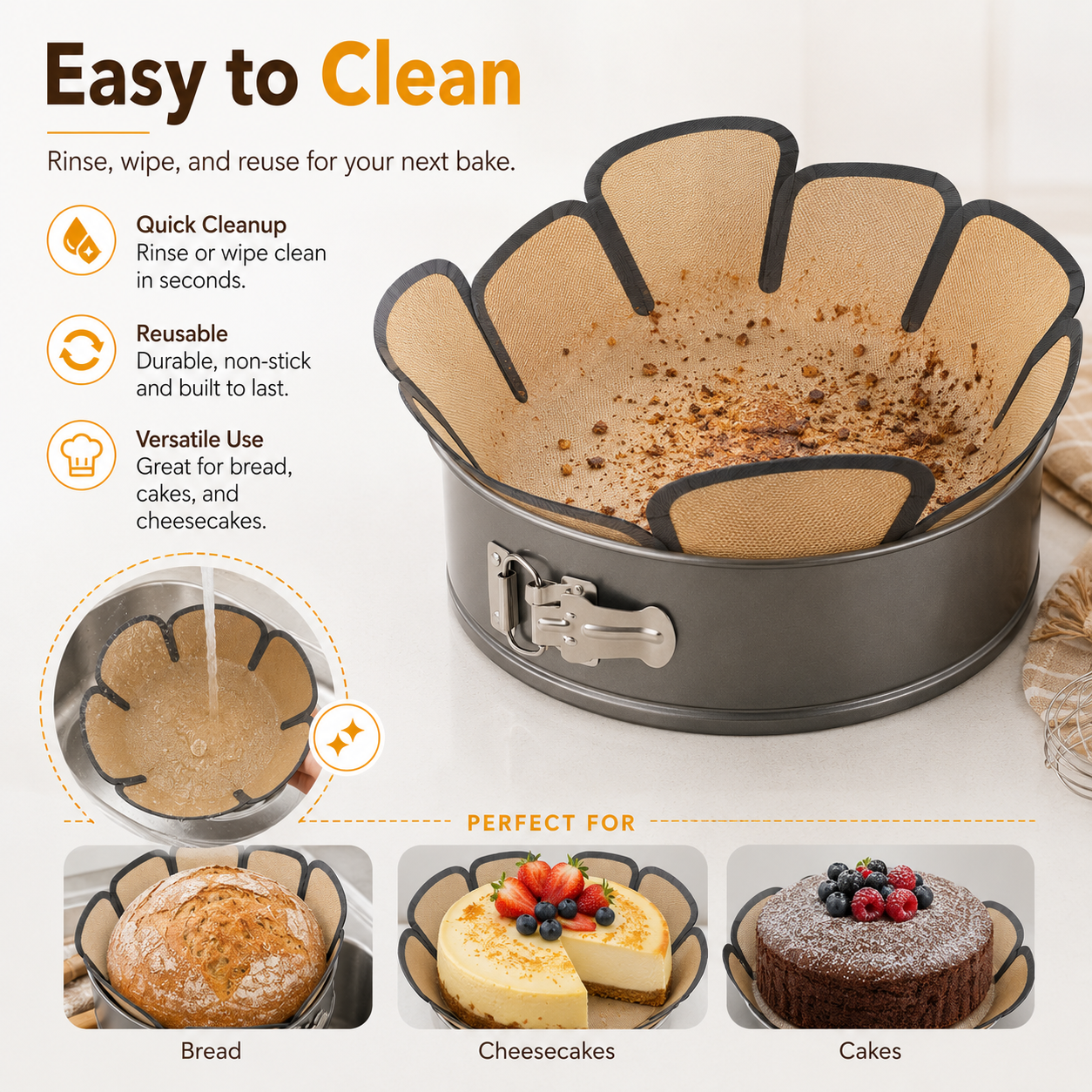 Reusable Silicone Springform Pan Liner for 9-Inch Cake Pans  Product Description