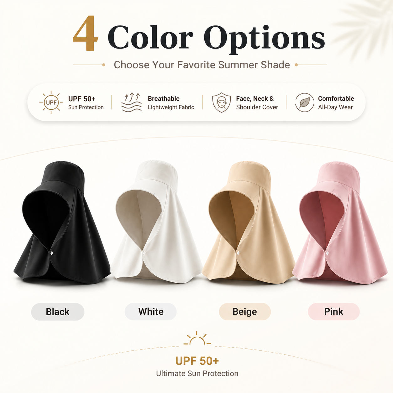 UPF 50+ Sun Hood Hat with Neck Cover, Wide Brim Sun Protection Cap