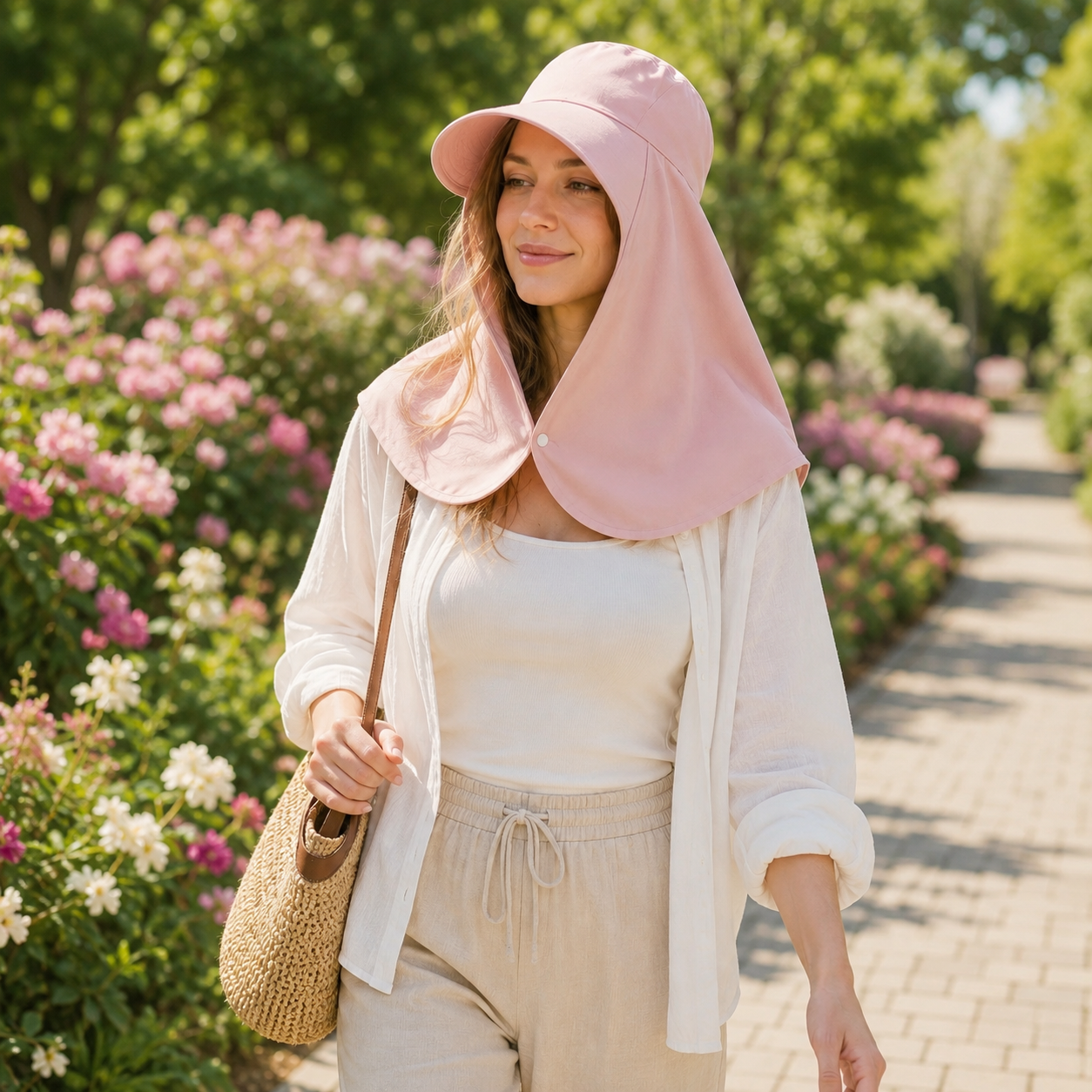 UPF 50+ Sun Hood Hat with Neck Cover, Wide Brim Sun Protection Cap