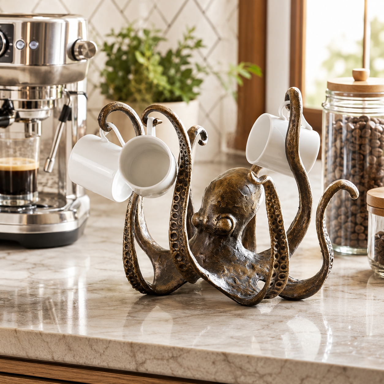 Antique Octopus Mug Holder, Nautical Tentacle Cup Rack