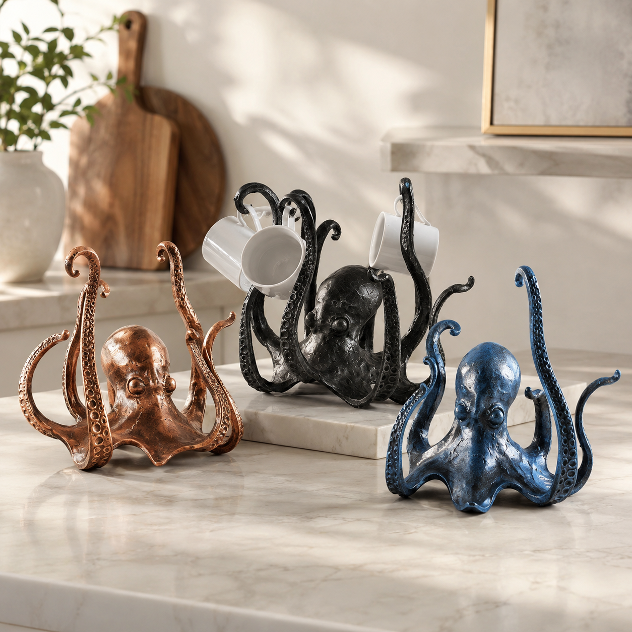 Antique Octopus Mug Holder, Nautical Tentacle Cup Rack
