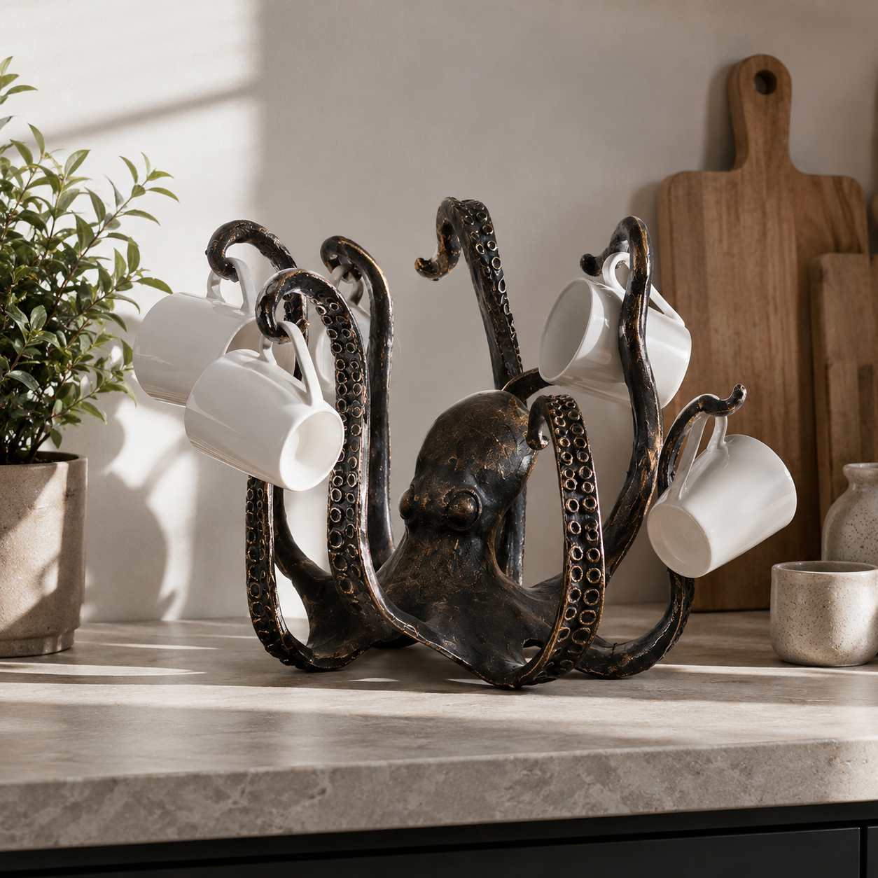 Antique Octopus Mug Holder, Nautical Tentacle Cup Rack