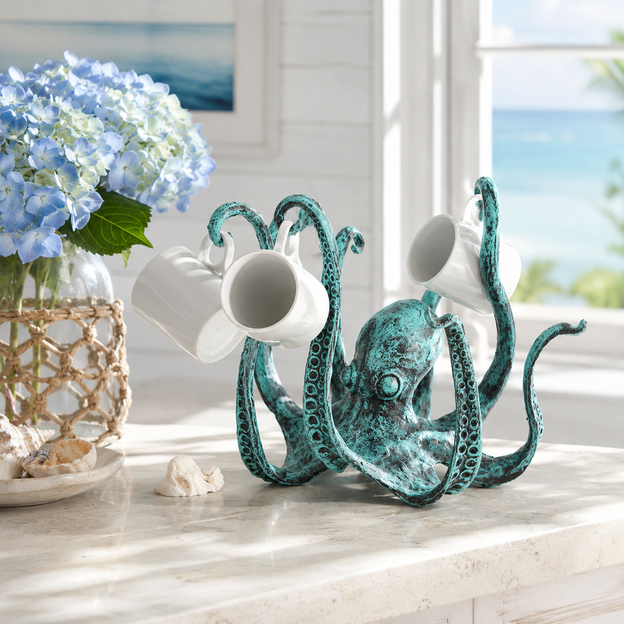 Antique Octopus Mug Holder, Nautical Tentacle Cup Rack