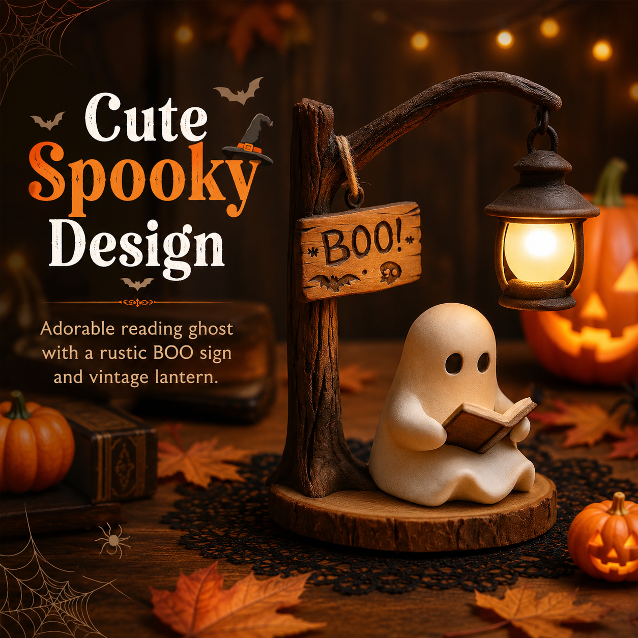 Cute Ghost Reading Lamp Decor with Warm LED Lantern