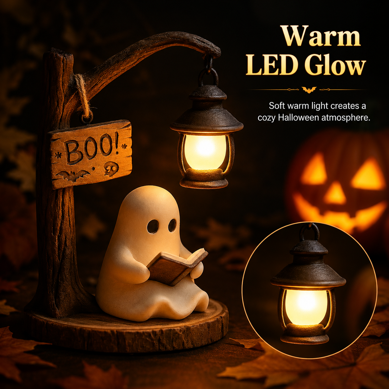 Cute Ghost Reading Lamp Decor with Warm LED Lantern