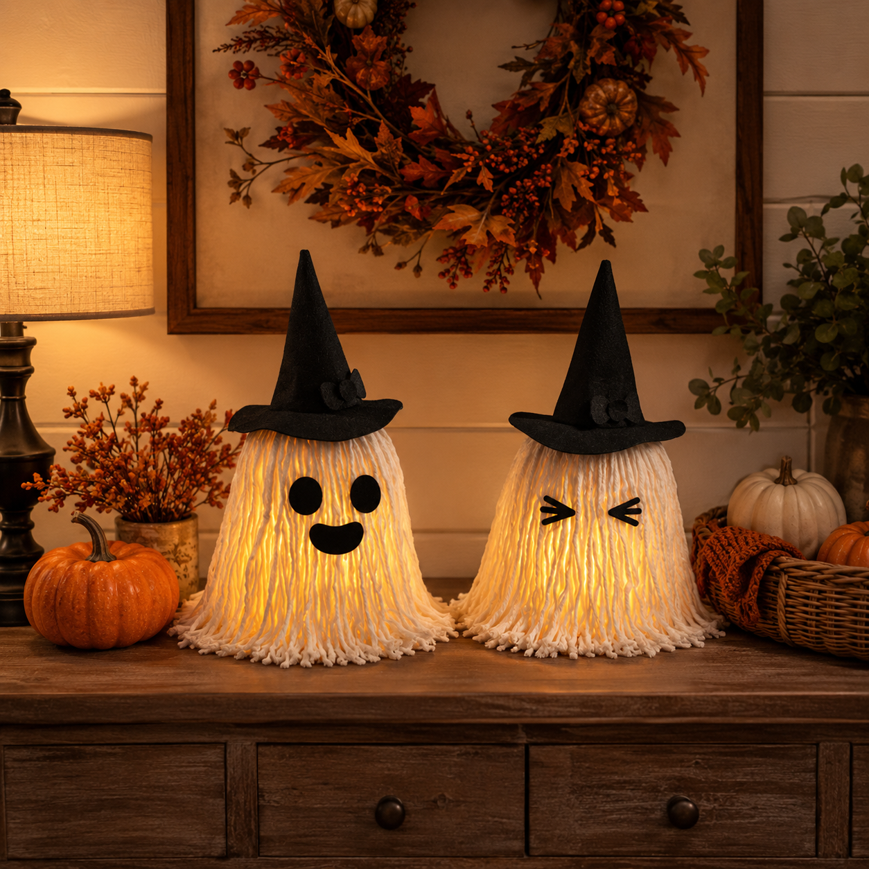 Halloween Mop Head Ghost Light