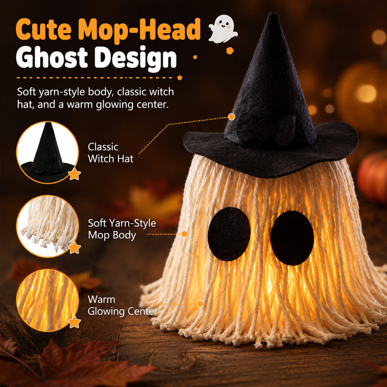 Halloween Mop Head Ghost Light