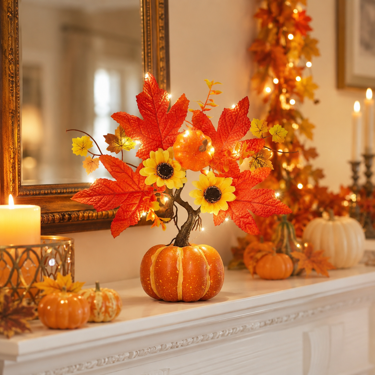 Lighted Fall Pumpkin Tree Tabletop Decor