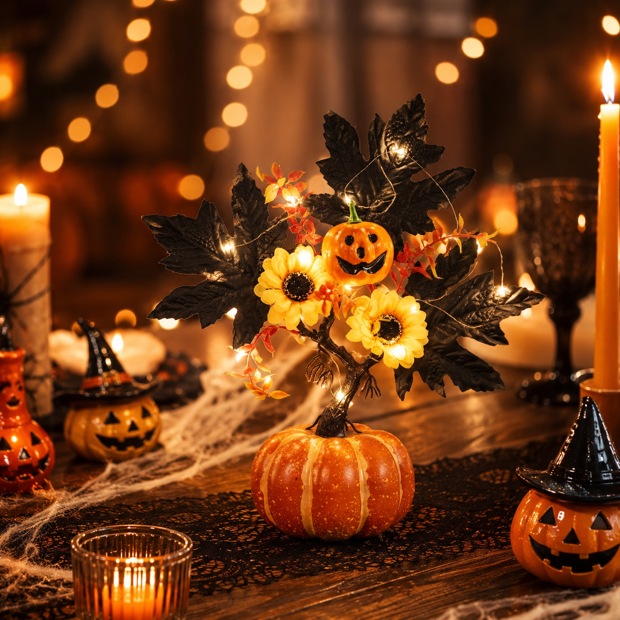 Lighted Fall Pumpkin Tree Tabletop Decor