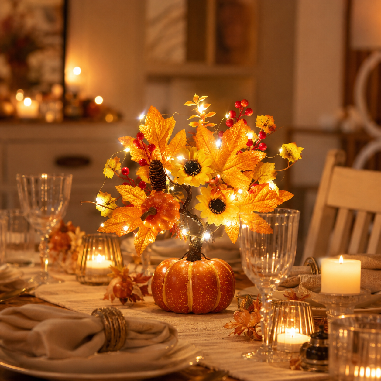 Lighted Fall Pumpkin Tree Tabletop Decor
