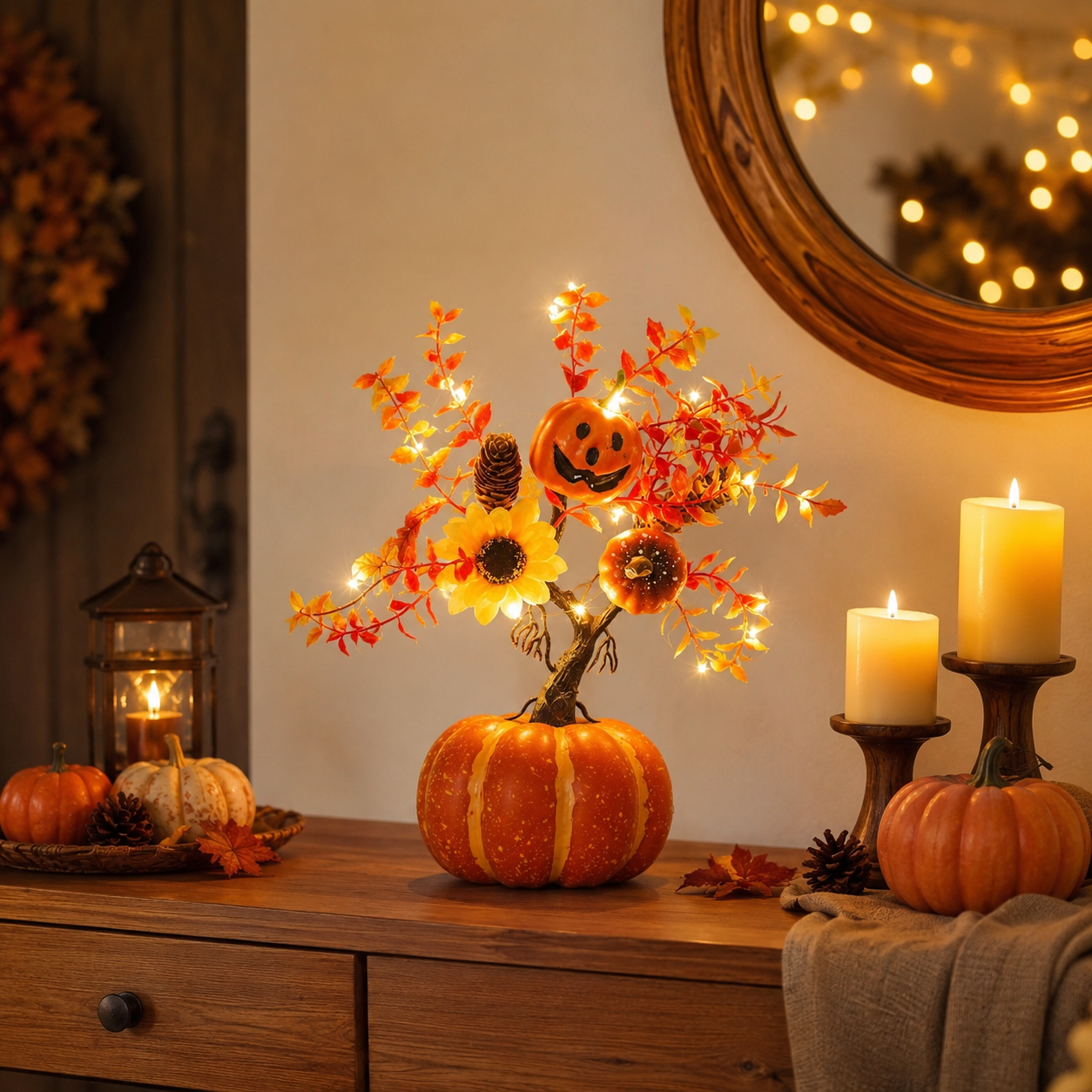 Lighted Fall Pumpkin Tree Tabletop Decor