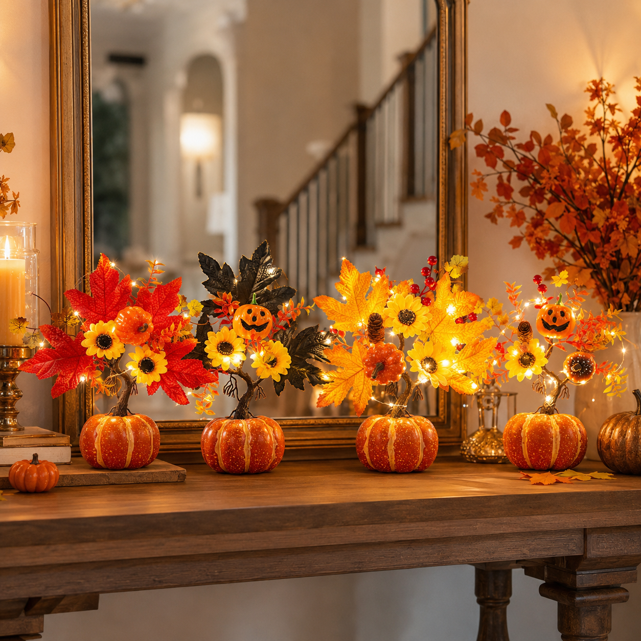 Lighted Fall Pumpkin Tree Tabletop Decor