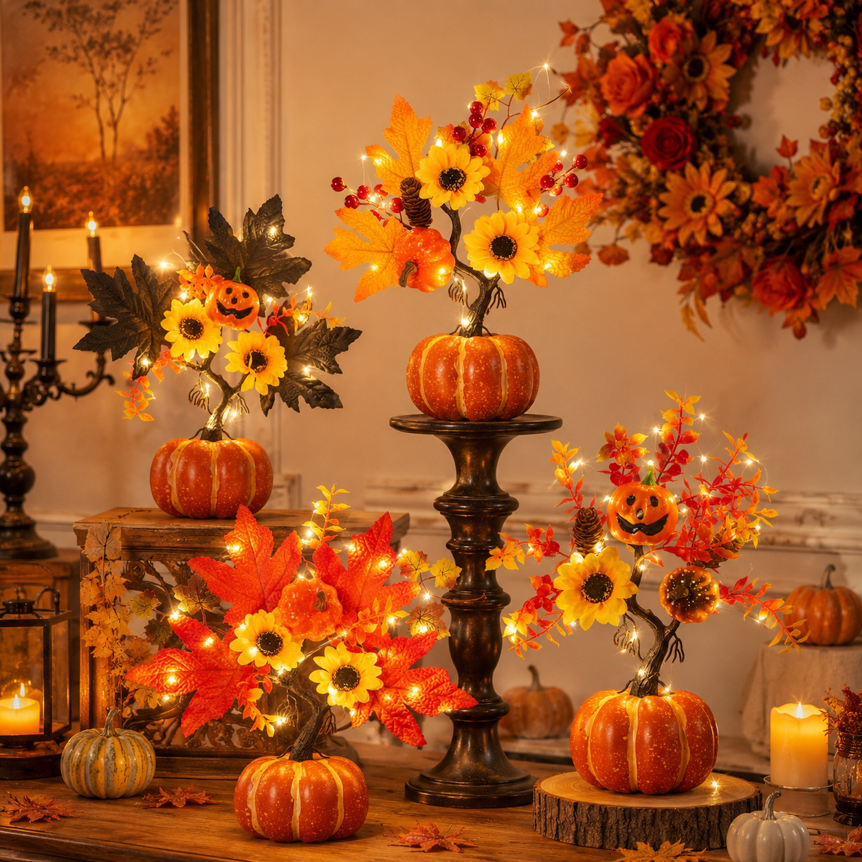 Lighted Fall Pumpkin Tree Tabletop Decor
