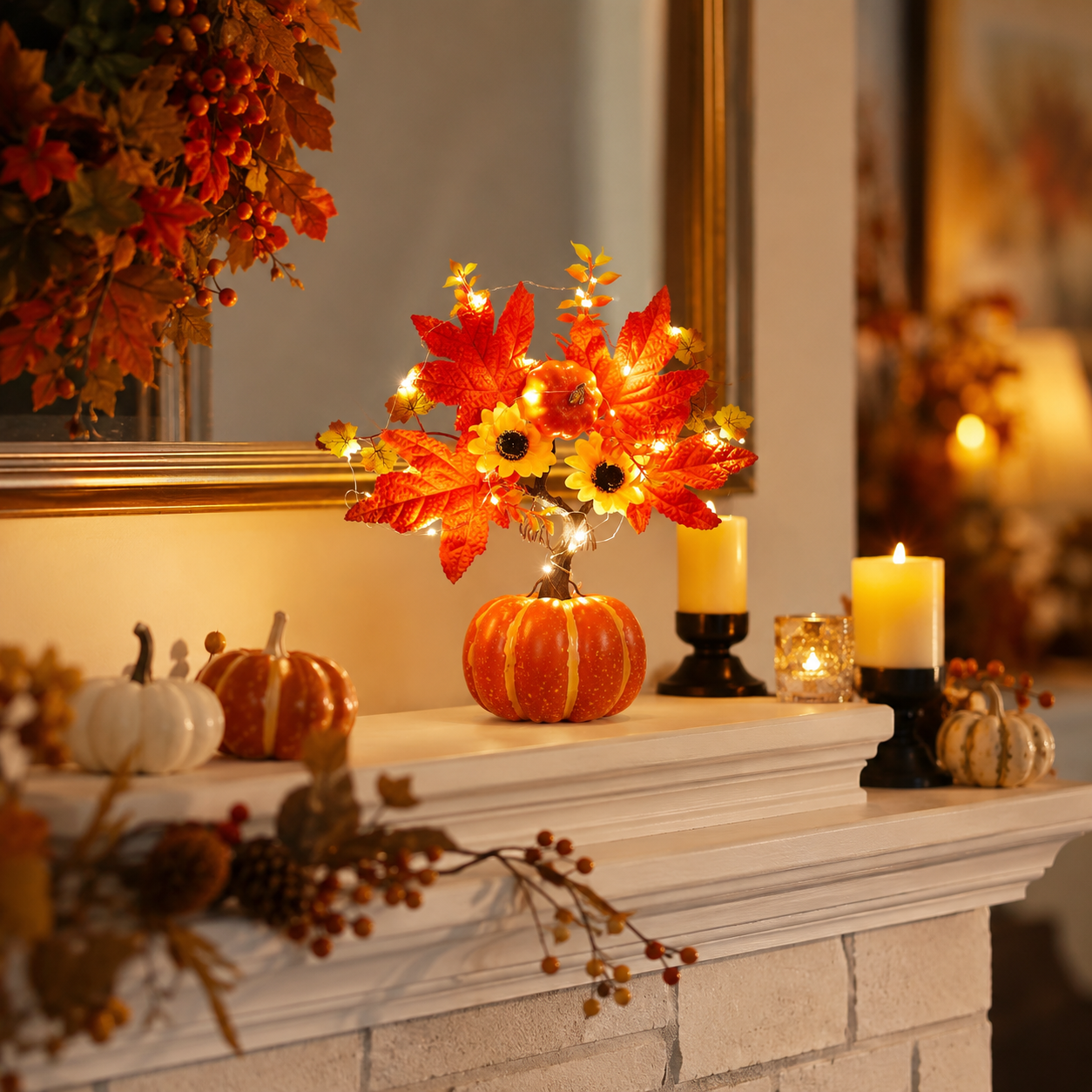 Lighted Fall Pumpkin Tree Tabletop Decor