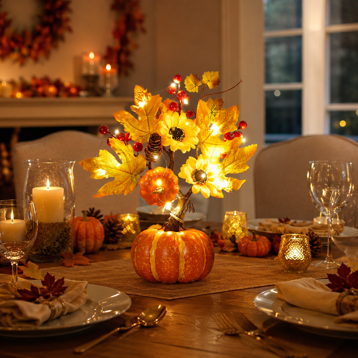 Lighted Fall Pumpkin Tree Tabletop Decor