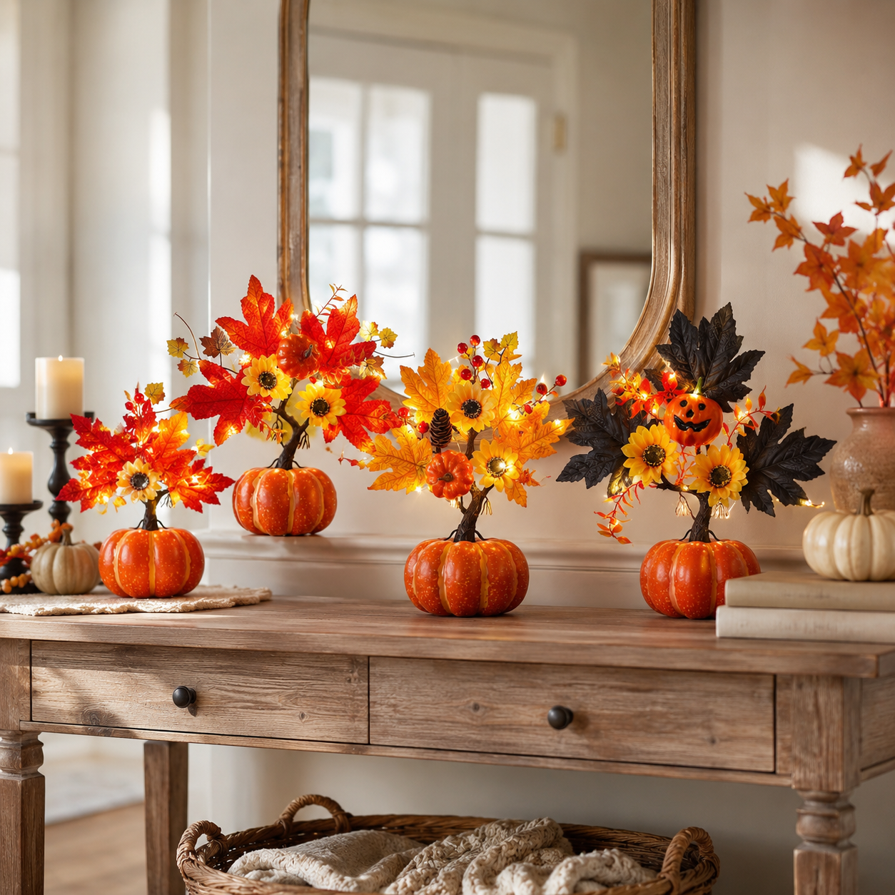 Lighted Fall Pumpkin Tree Tabletop Decor