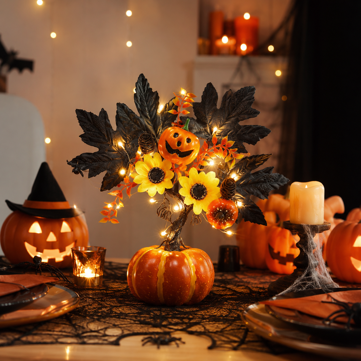 Lighted Fall Pumpkin Tree Tabletop Decor