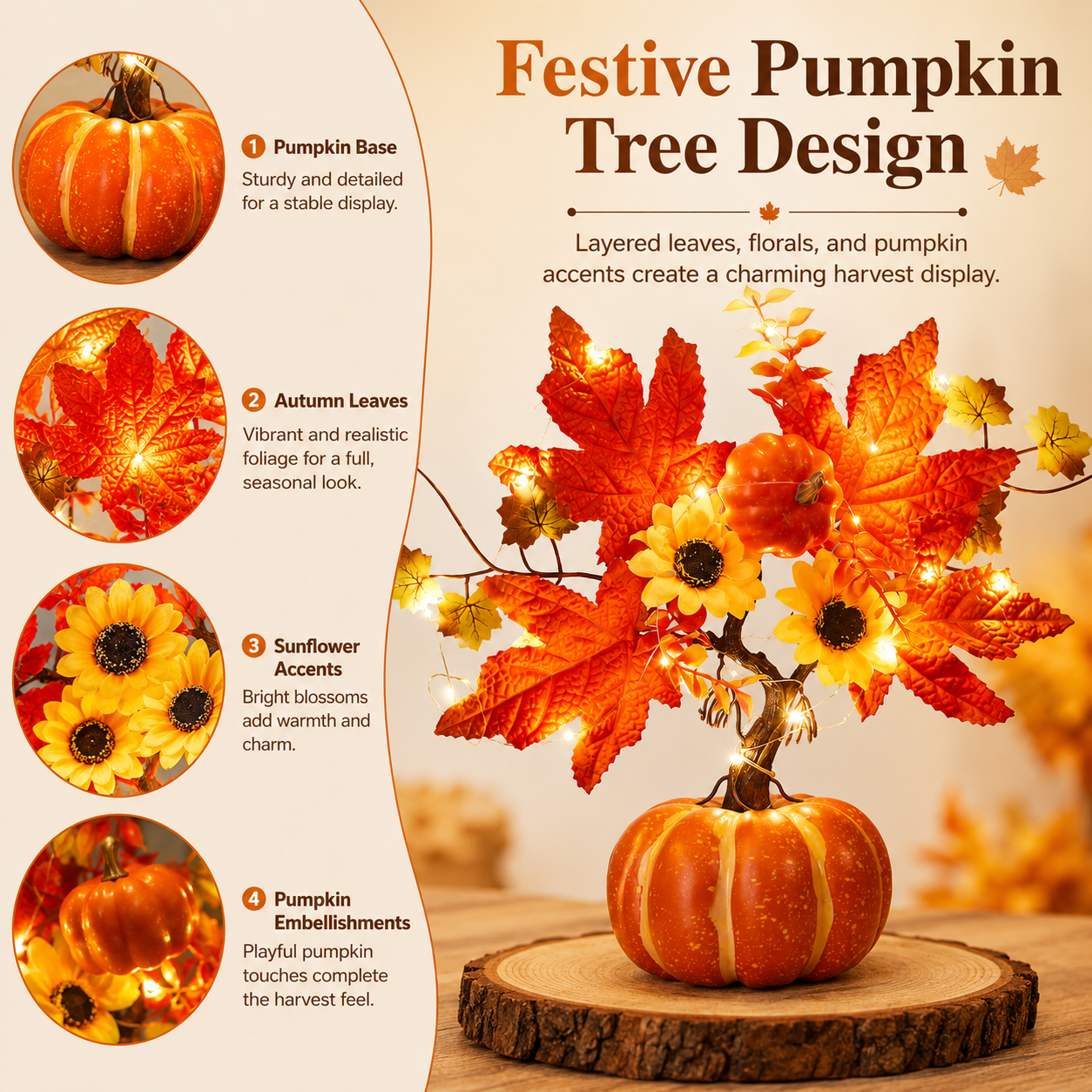 Lighted Fall Pumpkin Tree Tabletop Decor
