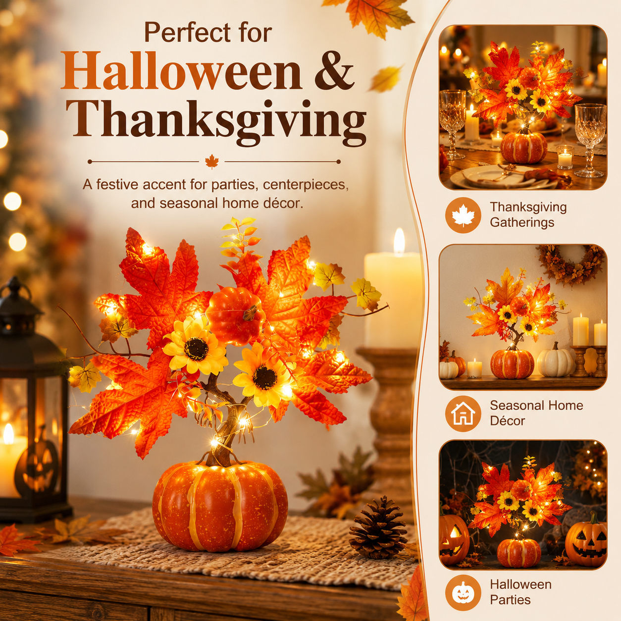 Lighted Fall Pumpkin Tree Tabletop Decor