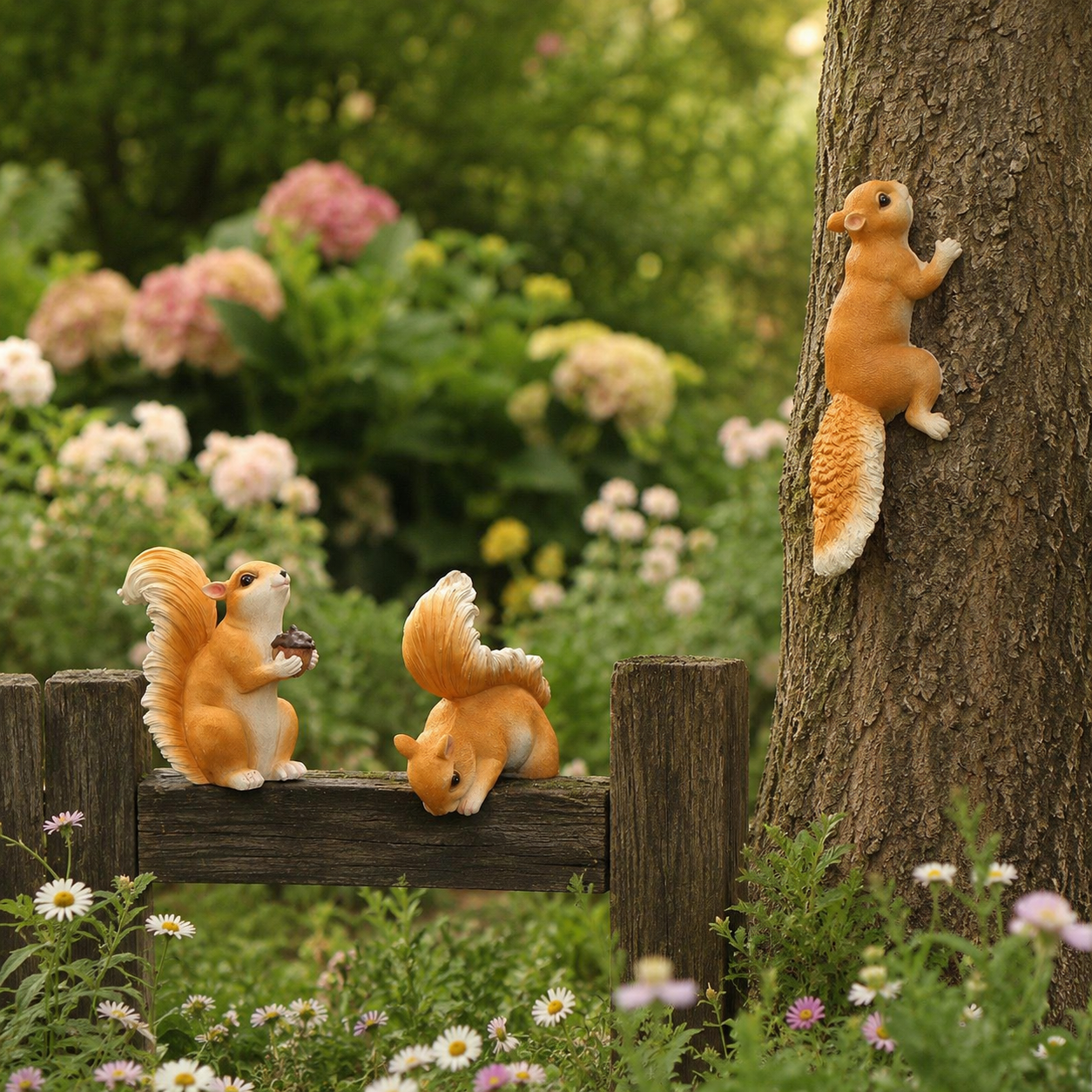 Cute Squirrel Garden Decor Figurines, 7-Style Woodland Outdoor Ornaments