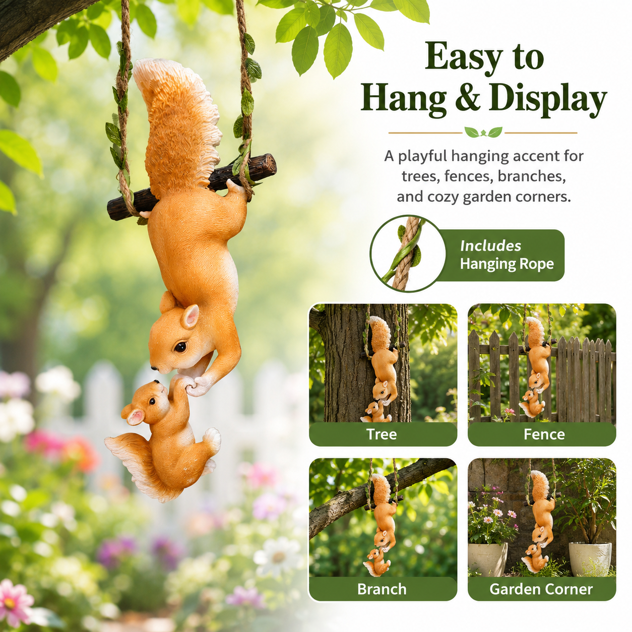 Cute Squirrel Garden Decor Figurines, 7-Style Woodland Outdoor Ornaments
